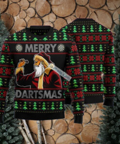 Santa Claus Merry Dartsmas Black Cool Christmas Sweaters