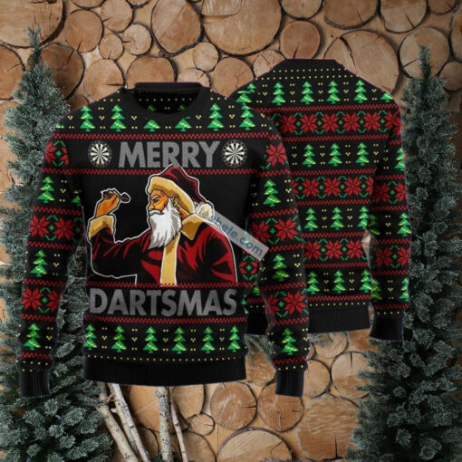 Santa Claus Merry Dartsmas Black Cool Christmas Sweaters