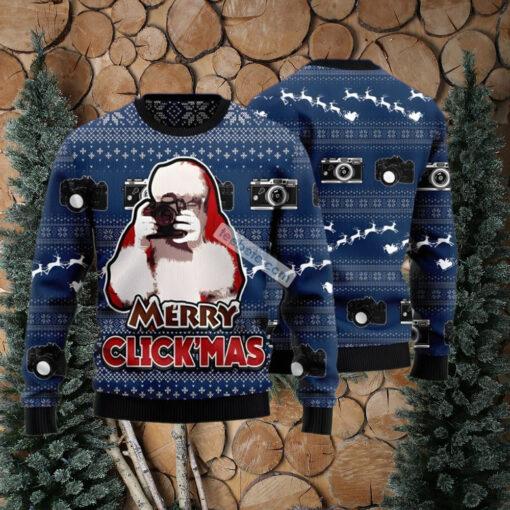 Santa Claus Photographer Blue Mens Ugly Sweaters For Christmas