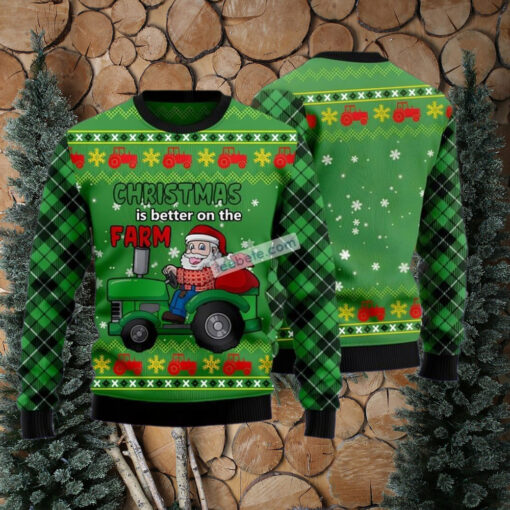 Santa Farmer With Tractor Green Ugliest Ugly Christmas Sweater