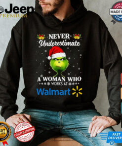 Santa Grinch never underestimate a woman who works at Walmart Christmas shirt