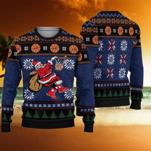 Santa Playing Basketball Sweater, Basketball Santa Ugly Christmas Sweater, Santa Xmas