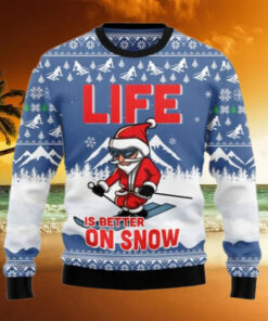 Santa Skiing Life Is Better On Snow Ugly Christmas Sweater