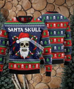 Santa Skull Christmas Wreath Blue Ugly Sweaters For Couples