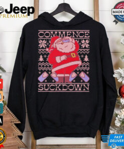 Santa drinking beer commence suckdown ugly Christmas shirt