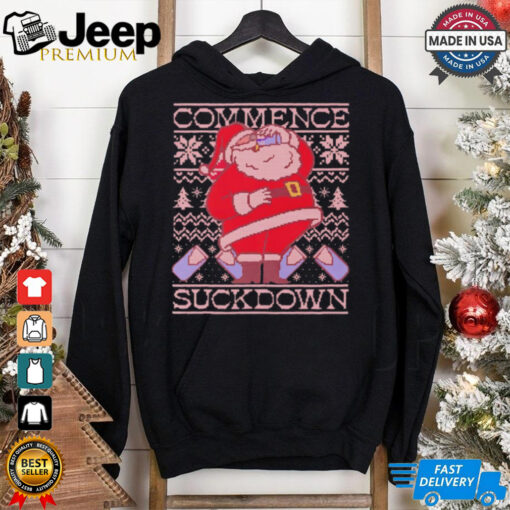 Santa drinking beer commence suckdown ugly Christmas shirt