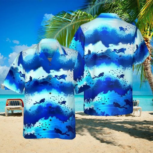 Scuba Diver Under Sea Cave Hawaiian Shirt Aloha Casual Shirt For Men And Women