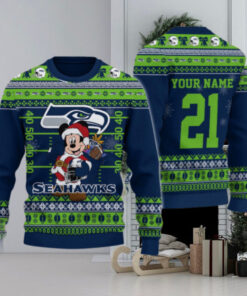 Seattle Seahawks Mickey Mouse Santa Ugly Christmas Sweater