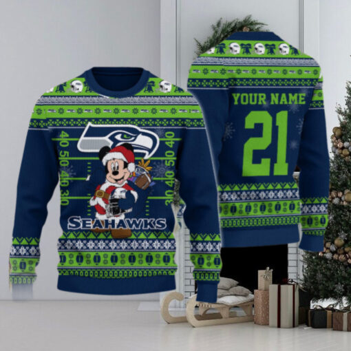 Seattle Seahawks Mickey Mouse Santa Ugly Christmas Sweater