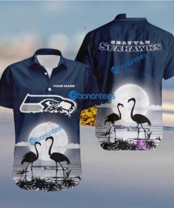 Seattle Seahawks NFL Team With Flamingo Moon Pattern Button Down Hawaiian Shirt