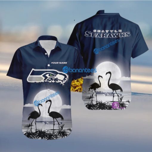 Seattle Seahawks NFL Team With Flamingo Moon Pattern Button Down Hawaiian Shirt