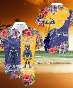Seattle Seahawks VS NFL Los Angeles Rams Mascot Seashell 3D Hawaiian Shirt For Summer