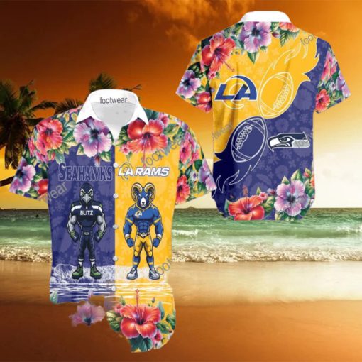 Seattle Seahawks VS NFL Los Angeles Rams Mascot Seashell 3D Hawaiian Shirt For Summer