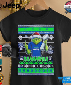 Seattle Seahawks X Grinch Christmas with Super Bowl Trophy ugly Christmas shirt