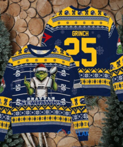 Seattle Seahawks x Grinch Christmas Dr. Seuss How the Grinch Stole Christmas with Super Bowl Trophy Custom Ugly Christmas Sweater