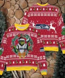 Seattle Seahawks x Grinch NFL Dr. Seuss How the Grinch Stole Christmas with Super Bowl Trophy Ugly Christmas Sweater Red