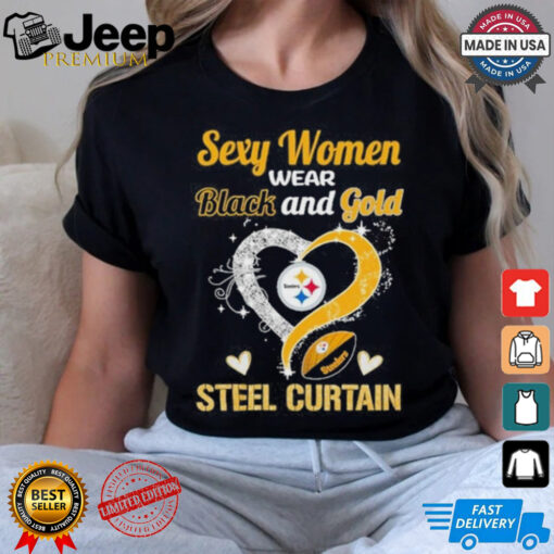 Sexy Women Wear Black And Gold Heart Steel Curtain Shirt