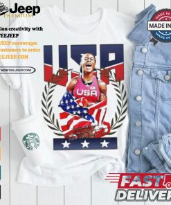 Sha’Carri Richardson USA Gold Medal celebration American flag shirt