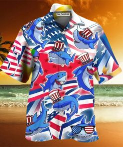 Shark Funny USA Flag Independence Day Hawaiian Shirt