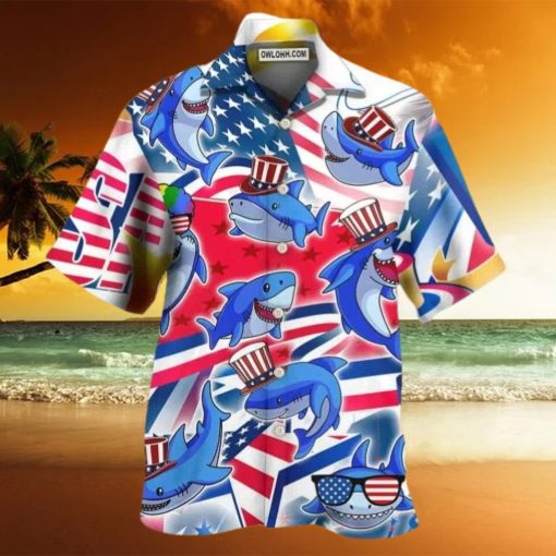 Shark Funny USA Flag Independence Day Hawaiian Shirt