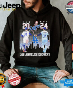 Shohei Ohtani Mookie Betts Los Angeles Dodgers 2024 skyline signature shirt