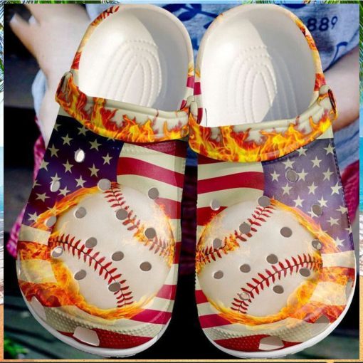 Show Patriotism Baseball Flag Themed Classic Comfort Clog Footwear Design