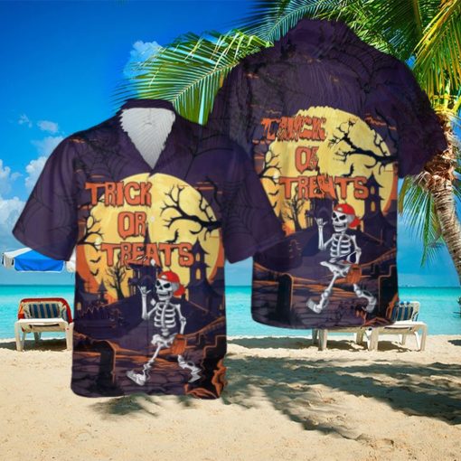 Skeleton Player Baseball Halloween Hawaiian Shirt Beach Shirt For Men Women