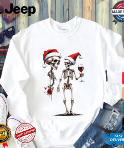 Skeleton drinking wine when youre dead inside but its Christmas shirt