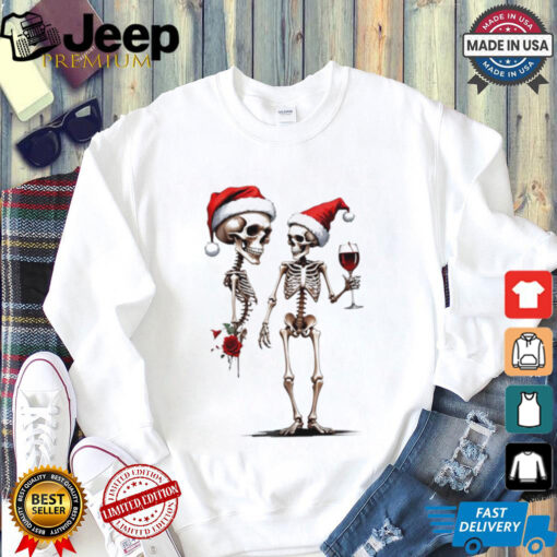 Skeleton drinking wine when youre dead inside but its Christmas shirt