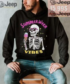 Skeleton eating ice cream summerween vibes shirt