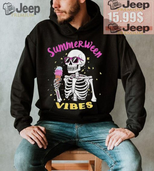 Skeleton eating ice cream summerween vibes shirt