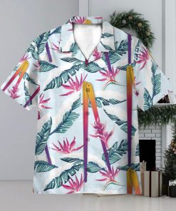 Skiing Palm Tropical Leaves Pattern 3D Hawaiian Shirt Summer Vaction Gift