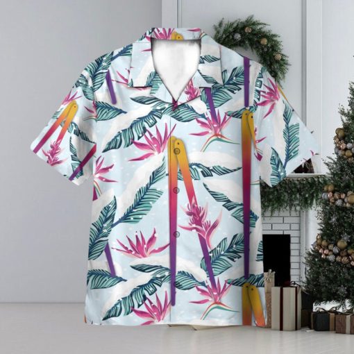 Skiing Palm Tropical Leaves Pattern 3D Hawaiian Shirt Summer Vaction Gift