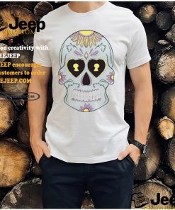 Sky Blue Sugar Skull with Purple Yellow flower T Shirt