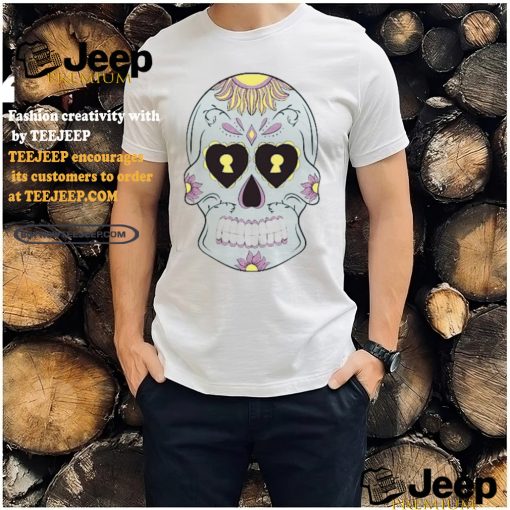 Sky Blue Sugar Skull with Purple Yellow flower T Shirt