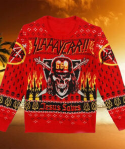 Slayer 666 Holiday Jesus Saves Fire Knitted Christmas Ugly Sweater