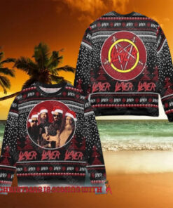 Slayer Band Members With Santa Hat 2024 Xmas Ugly Sweater For Holiday