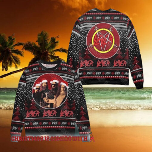 Slayer Band Members With Santa Hat 2024 Xmas Ugly Sweater For Holiday