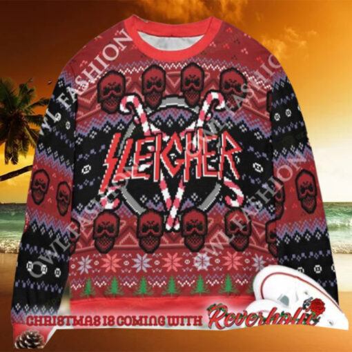 Slayer Band Sleigher Logo Candy Crane Star Style With Skull Pattern 2024 Christmas Ugly Sweater