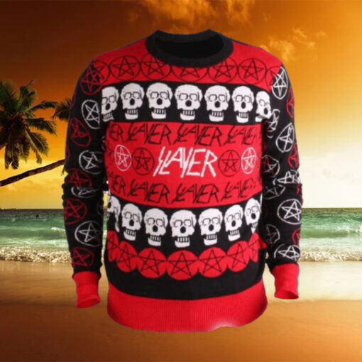 Slayer Kerry King Pentagram And Skulls Pattern Logo Holiday 2024 Christmas Ugly Sweater