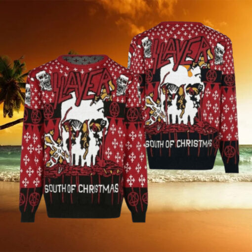 Slayer South Of Christmas Bloody Skull Santa All Over Knitted Christmas Ugly Sweater