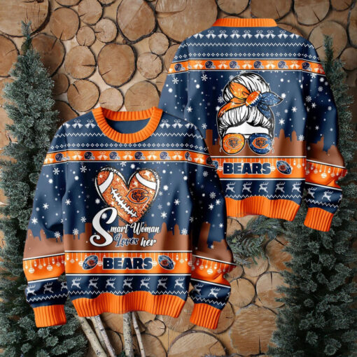 Smart Woman Loves Her Chicago Bears Christmas Holiday Sweater1