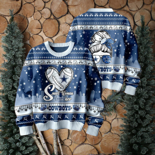 Smart Woman Loves Her Dallas Cowboys Christmas Holiday Sweater1