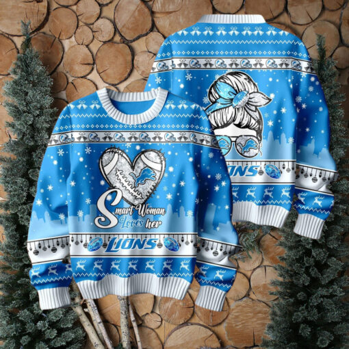 Smart Woman Loves Her Detroit Lions Christmas Holiday Sweater1