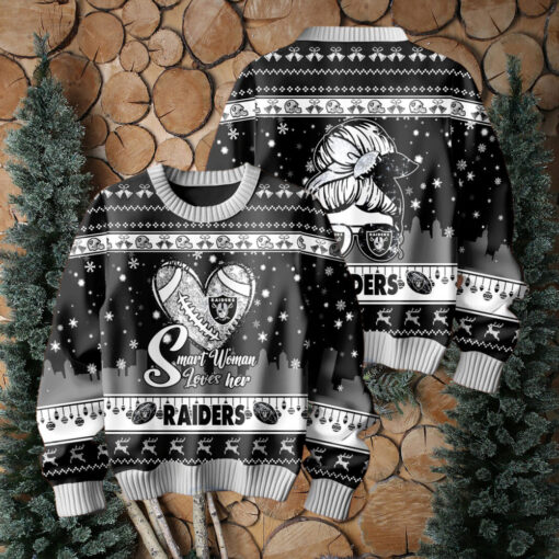 Smart Woman Loves Her Las Vegas Raiders Christmas Holiday Sweater1