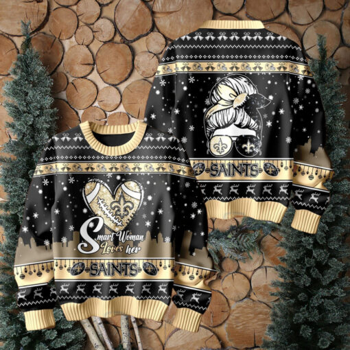 Smart Woman Loves Her New Orleans Saints Christmas Holiday Sweater1