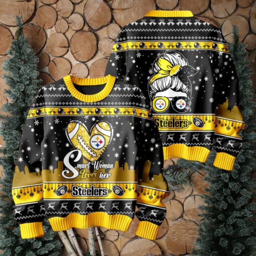 Smart Woman Loves Her Pittsburgh Steelers Christmas Holiday Sweater1