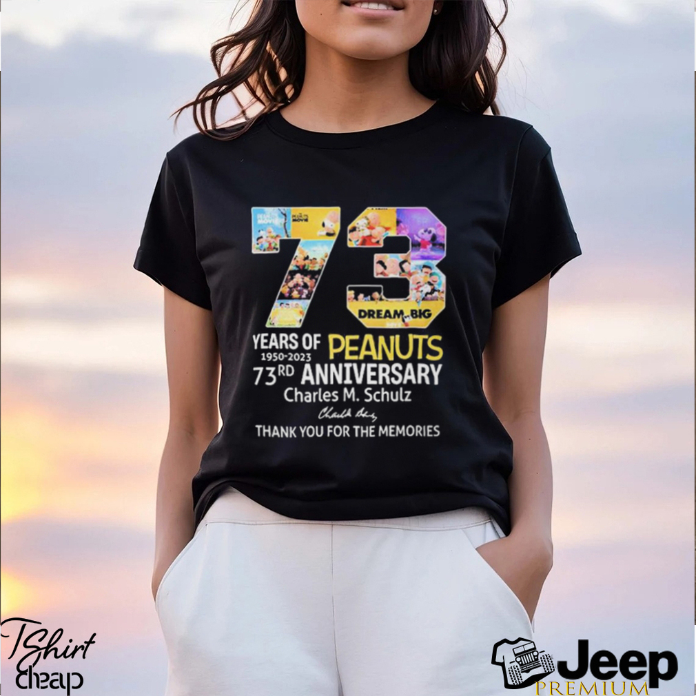 Snoopy 73 Years Of 1950 shirt Peanuts Memories Signature - teejeep Fans Thank The For For You T 2023