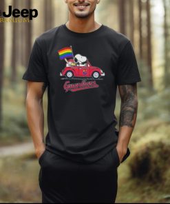 Snoopy And Woodstock Driving Car Cleveland Guardians Pride Flag Shirt