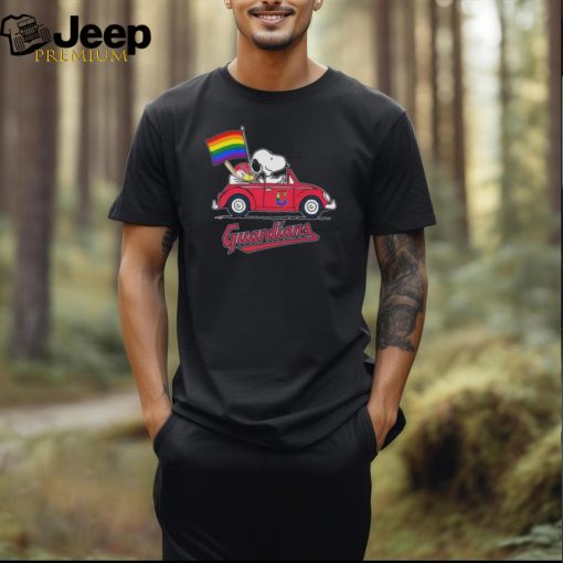 Snoopy And Woodstock Driving Car Cleveland Guardians Pride Flag Shirt